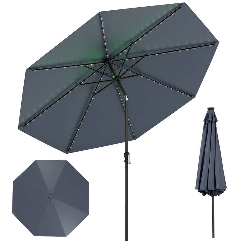 Costway 10 FT Solar Patio Umbrella with 96 LED Lights 35° Adjustable - Navy