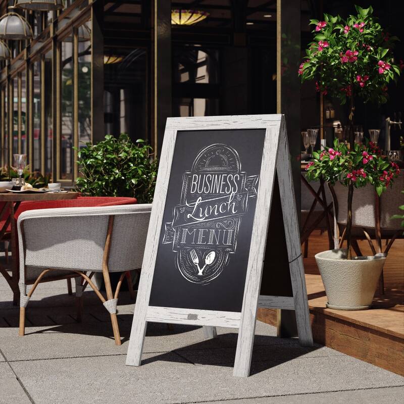 Wood A-Frame Magnetic Chalkboard Set-Markers, Stencils, and Magnets - 48" x 24" - White Wash