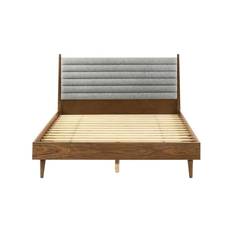 Farmhouse Wood Bed Frame - Platform Bed with Headboard - Walnut Finish - Queen King Size