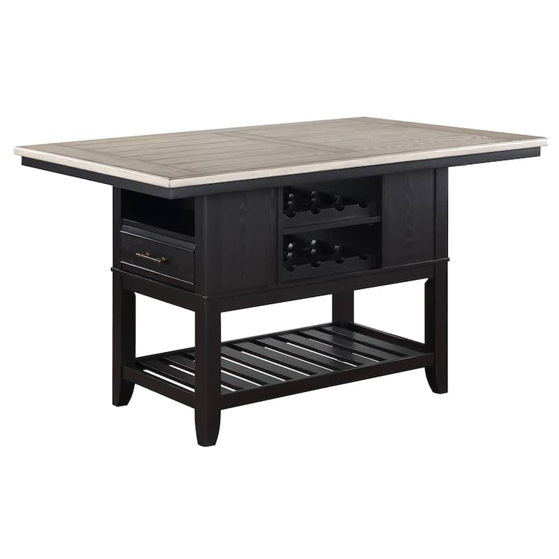 Kara 60 Inch Counter Height Dining Table, Lower Shelves, Wood, Black, Beige
