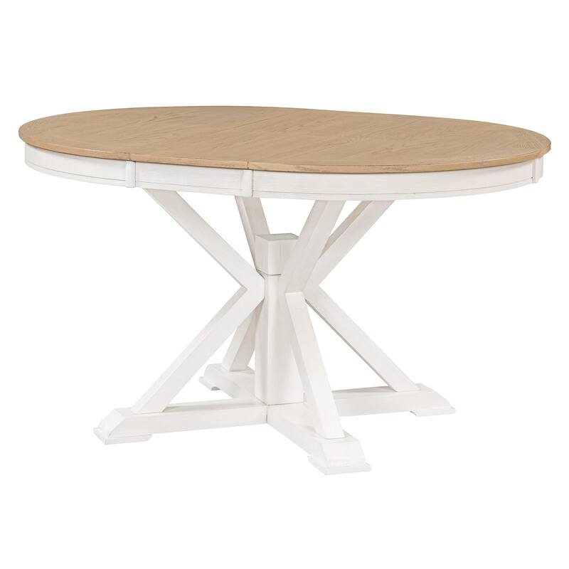 Functional Retro Extendable Solid Wood Dining Table with a 12" Leaf - White