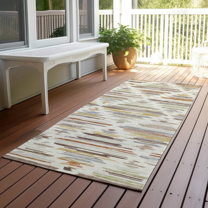 Machine Washable Indoor/ Outdoor Modern Trellis Chantille Rug - Ivory - 2'3" x 7'6"