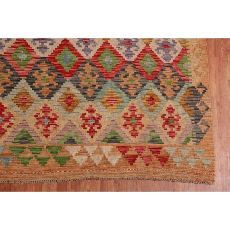 Geometric Kilim Oriental Large Rug Multi-Color Flatweave Wool Carpet - 10'3"x 15'10"