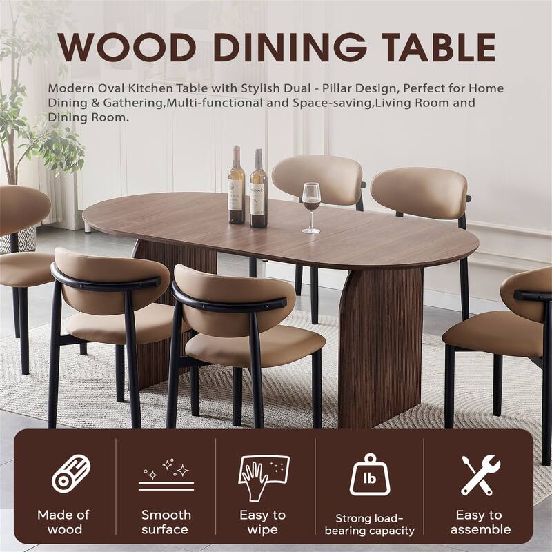 Modern Oval Dining Table with Double-Column Design