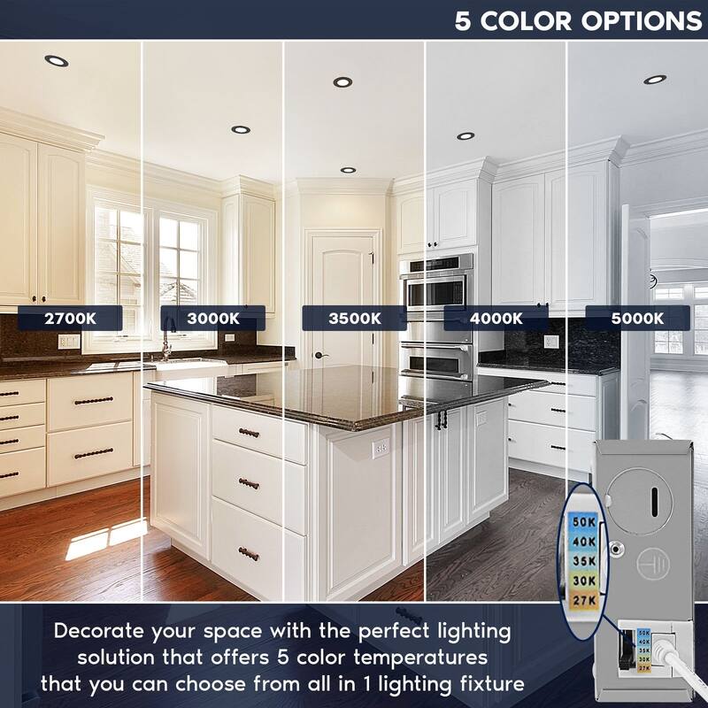 Luxrite 5 Inch LED Recessed Ceiling Light, 18W, 5CCT 2700K-5000K, 1600LM, Dimmable, Wet Rated, IC, ETL - Black - 1 Pack