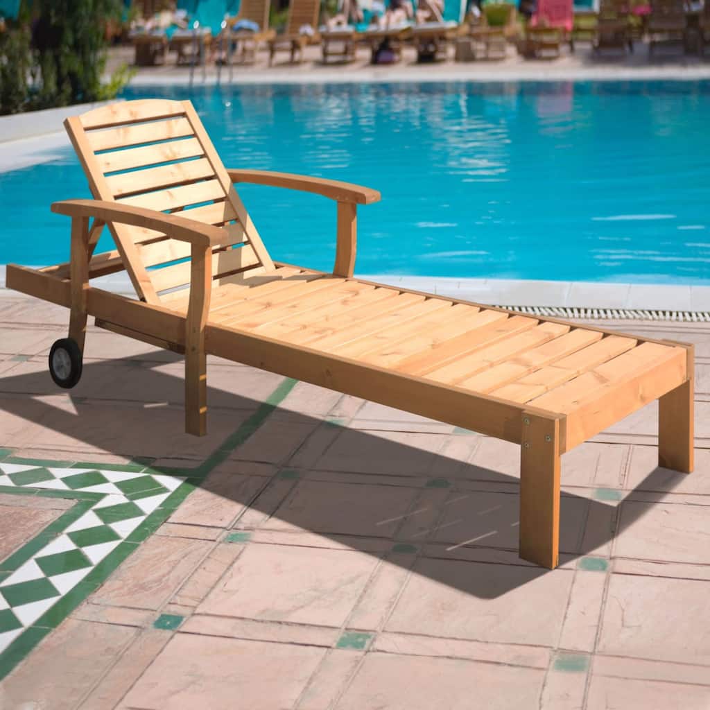 VEIKOUS Oversized Wood Outdoor Chaise Lounge Chair with Wheels