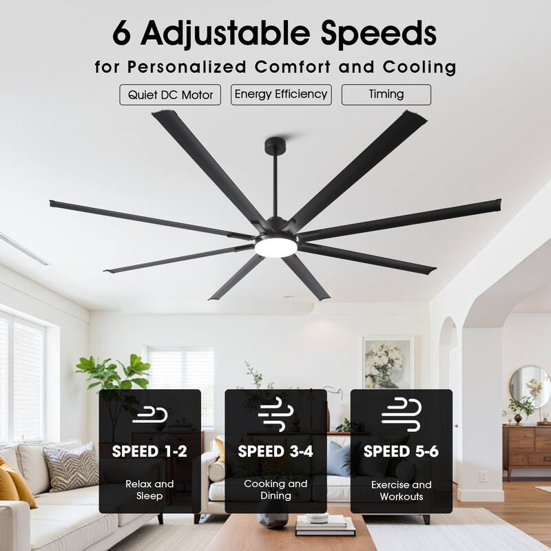 Vaczon 100" Industrial Black Aluminum Extra Larger HVLS Ceiling Fan with Light and Remote