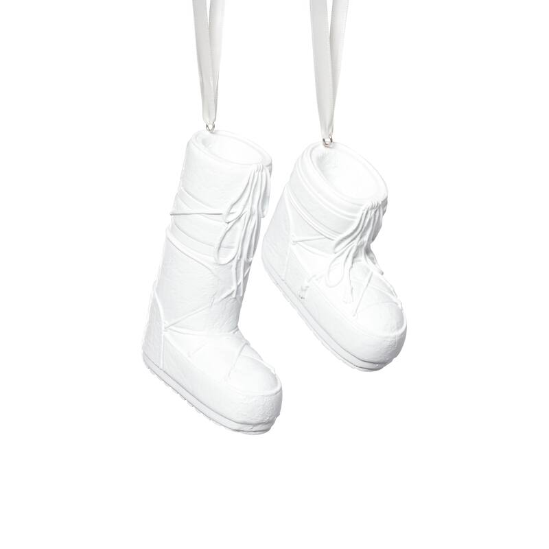 Après Ski Boot Holiday Ornaments, 6 Hanging Pieces (3 Sets of 2 Assorted Sizes) - White