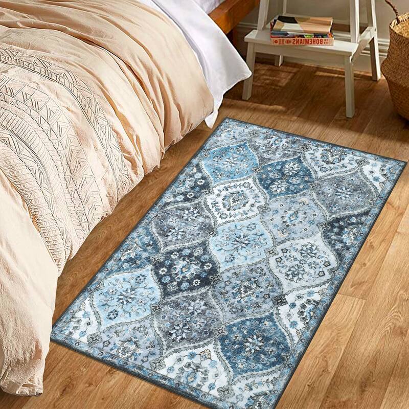 Rugs for Living Room Vintage Oriental Trellis Area Rug Soft Non Slip Low Pile Accent Rugs for Dining Room Office