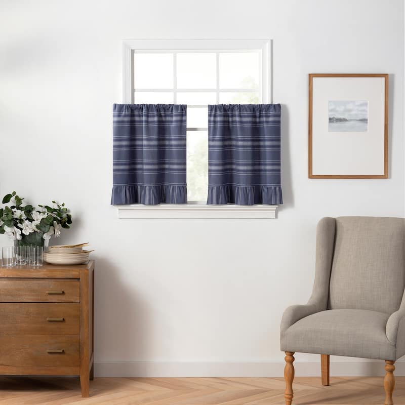 Martha Stewart Ruffle Stripe Valance or Tier Pair Curtain Collection - 24-in Tier Pair