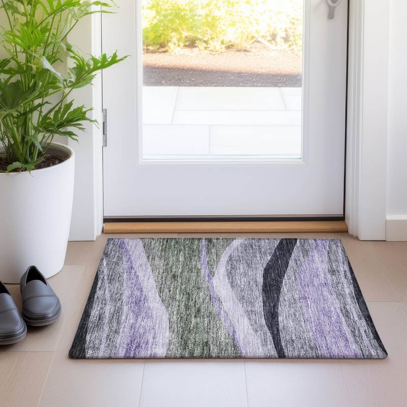 Machine Washable Indoor/ Outdoor Contemporary Deco Chantille Rug - Aloe - 1'8" x 2'6"
