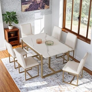 Modern Dining Table Set for 6 Faux Marble Kitchen Table Set with 6 ...