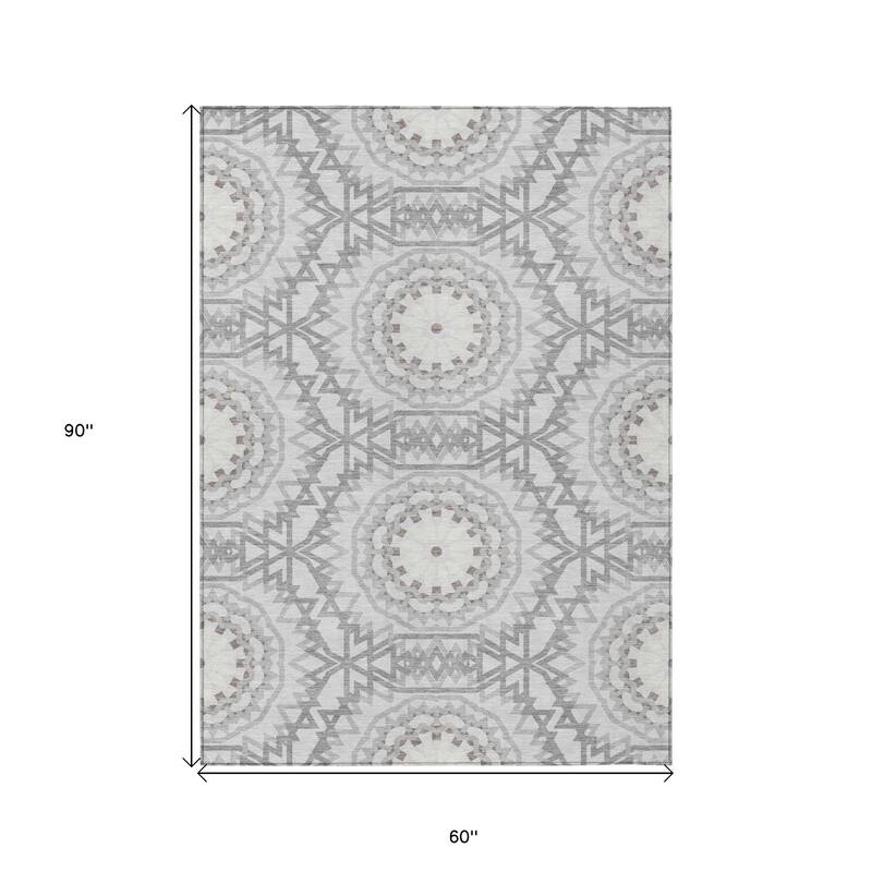 HomeRoots Floral Medallion Transitional Rectangle Outdoor Rug