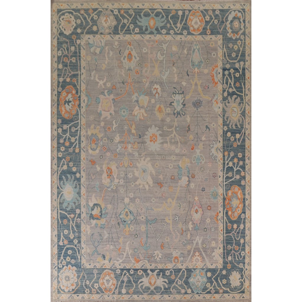 Turkish Oushak Vegetable Dye Area Rug Hand-knotted Wool Carpet - 9'3"x 11'10"