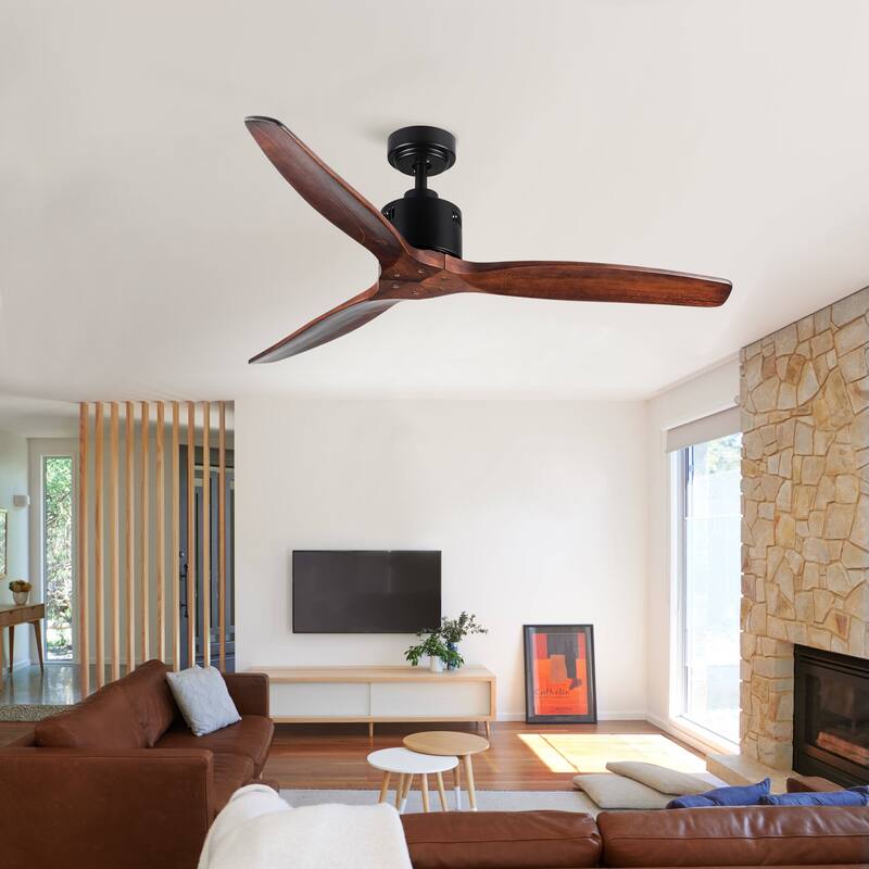 YUHAO 52 in. Modern Farmhouse Ceiling Fan with 3 Solid Wood Blades, DC Reversible Motor without Light - 52 inches