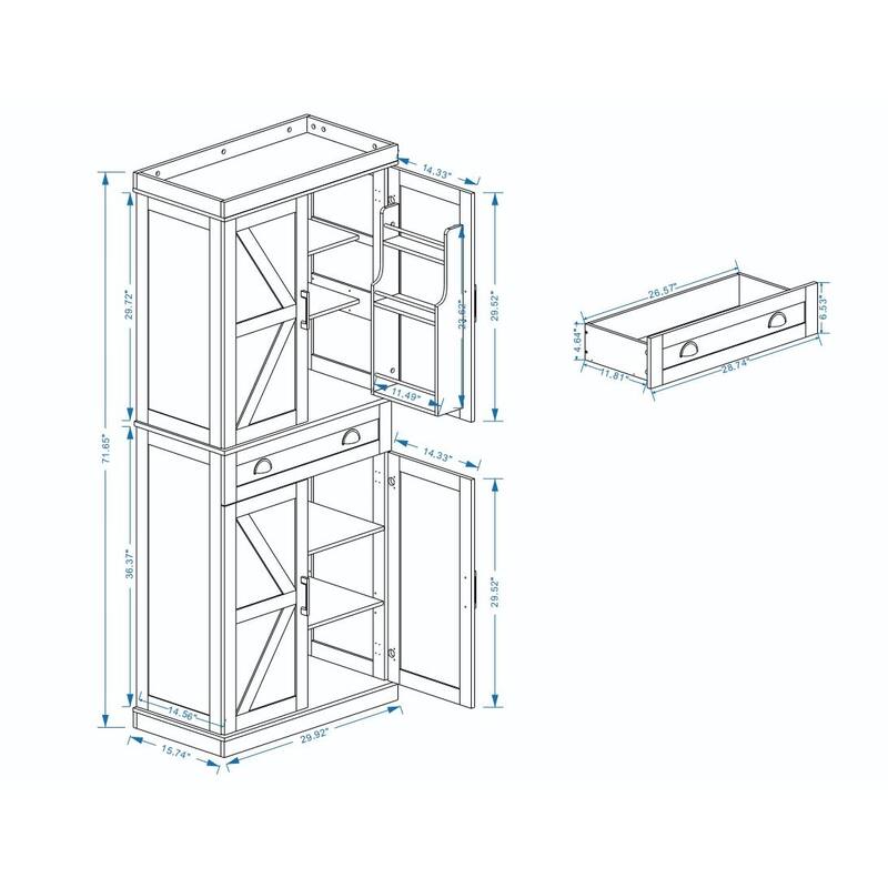 71" Kitchen Pantry Storage Cabinet with 4 Doors, 1 Drawer, 2 Adjustable Shelves