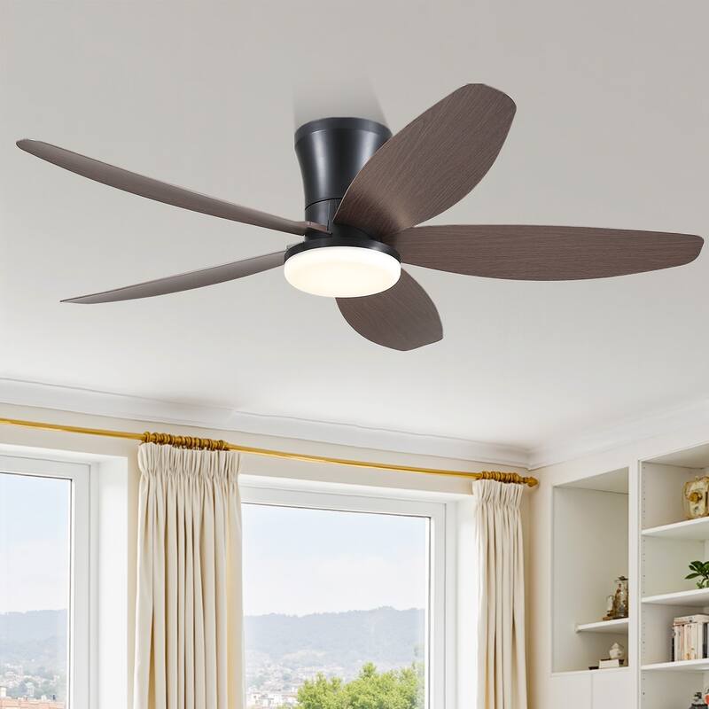 36"/42"/48" Low Profile Ceiling Fan with ABS Blades 3 Color LED Flush Mount for Bedroom Living Room APP and Remote Control