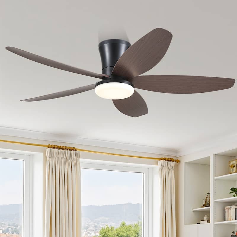 36 Low Profile Ceiling Fan with ABS Blades 3 Color LED Flush Mount for Bedroom Living Room APP and Remote Control - N/A - Brown
