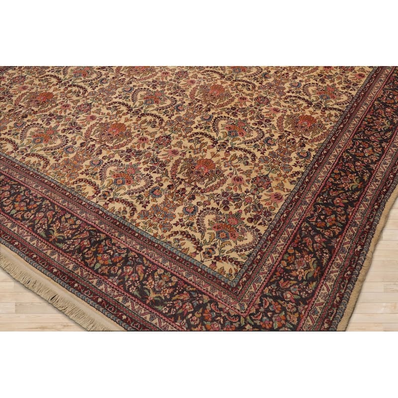 Hand Knotted Kerman Warm Beige 100% Wool Traditional Oriental Rug - 9' x 12'