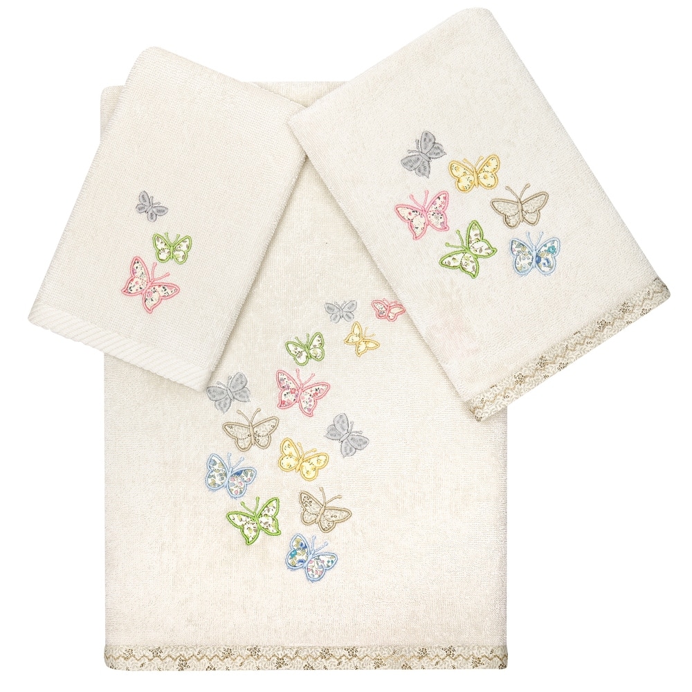 Authentic Hotel and Spa 100% Turkish Cotton Mariposa 3PC Embellished Towel Set
