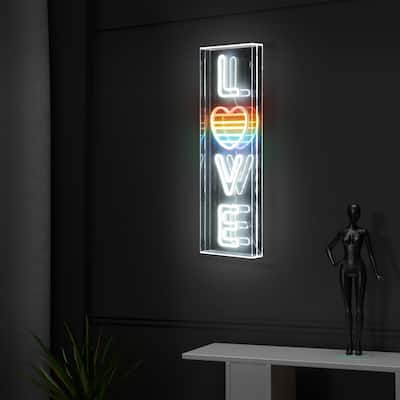 LOVE 8" X 24" Contemporary Glam Acrylic Box USB Operated LED Neon Light, White/Rainbow by JONATHAN Y - 8" X 24"