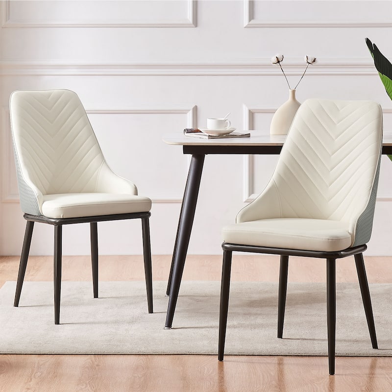 Faux Leather Upholstered Dining Chairs with Woven Back, Set of 2 - 18.11"W x 21.26"D x 36.61"H