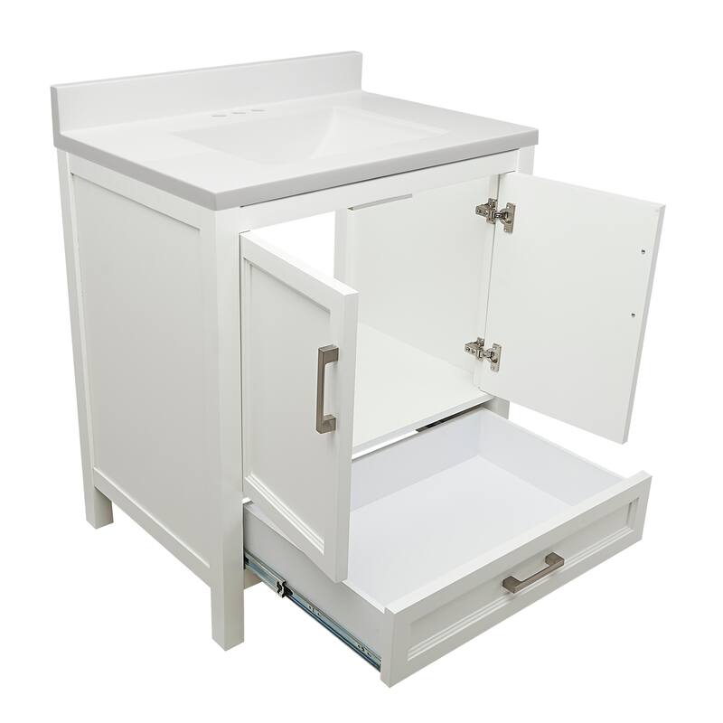 Nevado 37" Bathroom Vanity with Cultured Marble Vanity Top Sink in White with White Basin