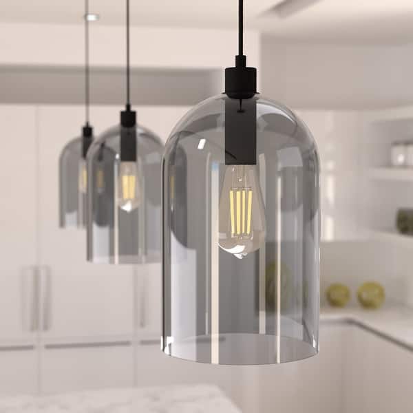 slide 2 of 14, Hunter 16" Lochemeade 1-Light Pendant - Kitchen Island, Dining Room, Bedroom - Modern Farmhouse, Contemporary, Industrial Natural Iron-Smoked Glass