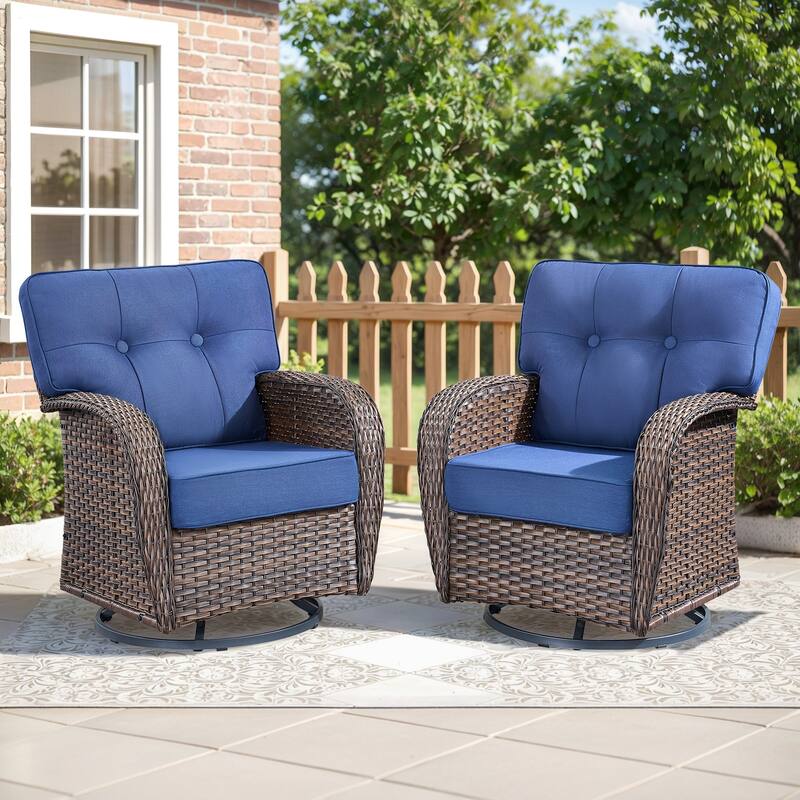 Gymojoy Wide T-Shaped High Back Swivel Glider Chairs Set with 5-inch Cusion for Patio & Balcony - Blue - 2-Piece