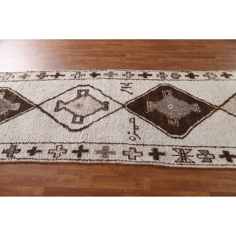 Natural Dye Beige Anatolian Turkish Runner Rug Handmade Wool Carpet - 3'6"x 10'11"