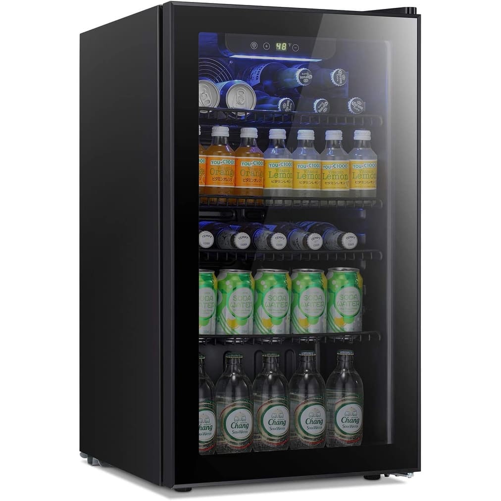 Beverage Refrigerator Cooler- 120 Can Mini Fridge Glass Door