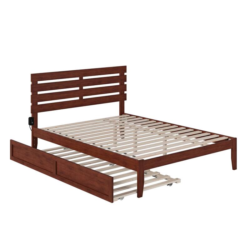 Baroque Bliss Twin XL Platform Bed with Trundle & Charging Station - Walnut Finish