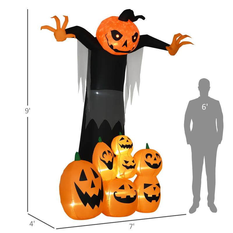 HOMCOM 9ft Halloween Inflatables, Pumpkin Ghost with Pumpkin Patch, Outdoor Giant Blow Up Yard Decoration with Build-in LED