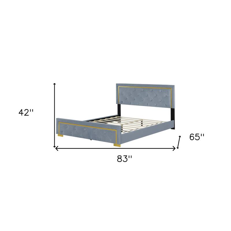 HomeRoots Gray Tufted Velvet Upholstered Queen Bed Frame