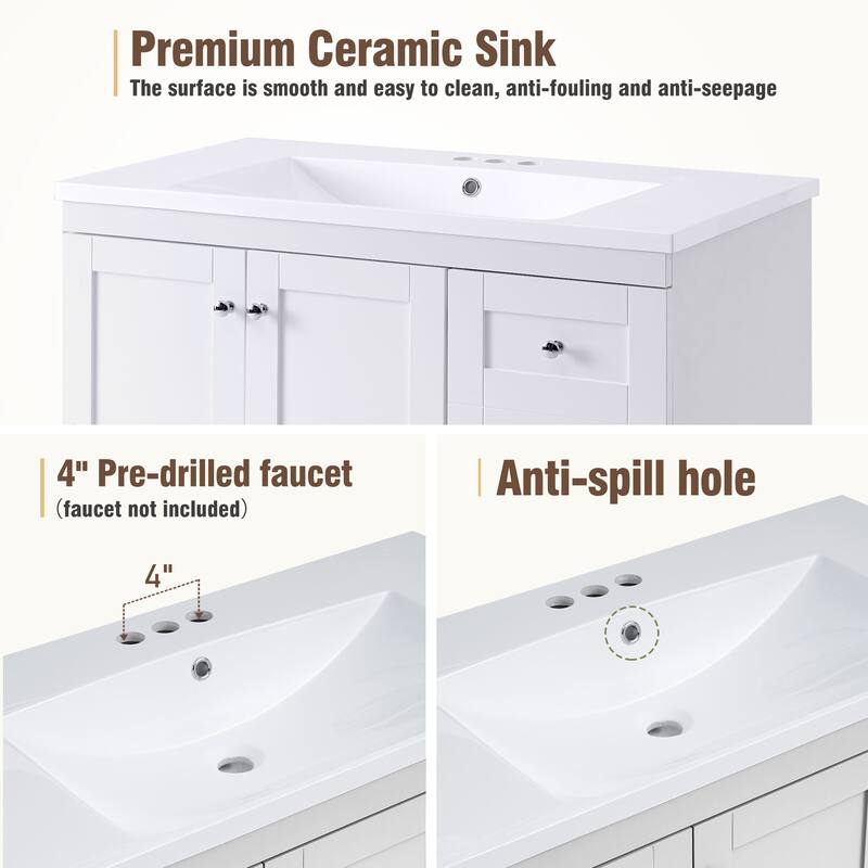 2-Piece Bathroom Vanity Set with Sink, Free-Standing 72" Bathroom Vanity Cabinet with Double Ceramic Sink