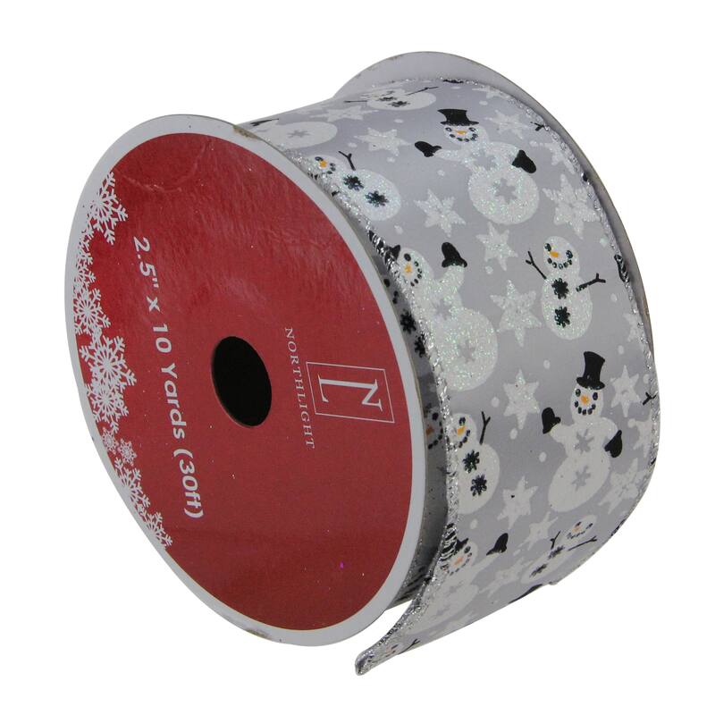 Pack of 12 Shiny Silver Snowmen and Snowflakes Wired Christmas Craft Ribbon 2.5" x 120 Yards