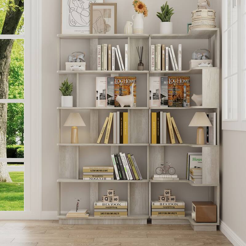 Set Of 2 Free Combination Bookcase Space Saving Corner Bookshelf, L-Shaped Bookcase + I-Shaped Bookcase