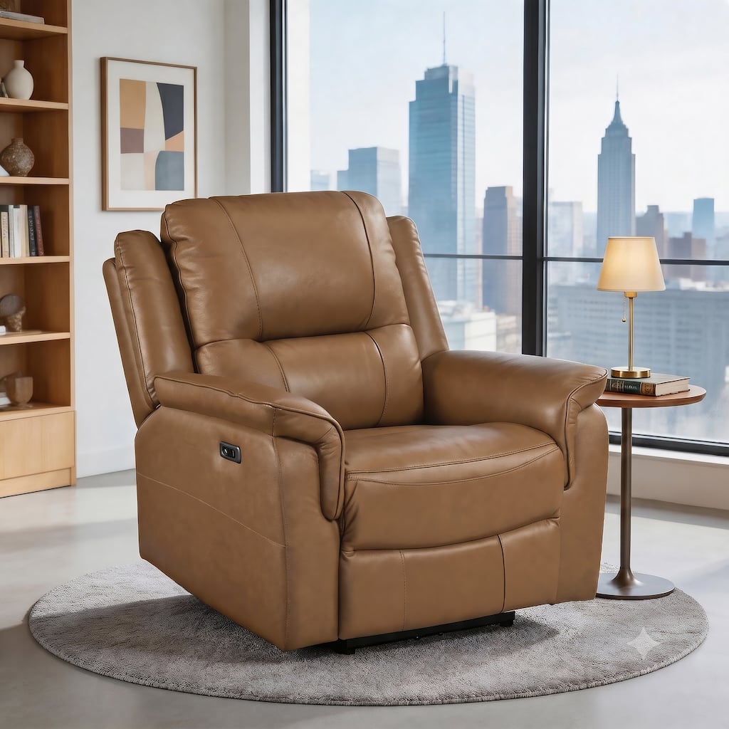 Kaelin 35" Top Grain Leather Power Recliner with One-Touch Control