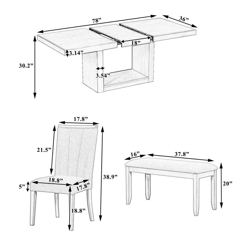 Contemporary 6-Piece 78inch Extendable Pedestal Dining Table Set