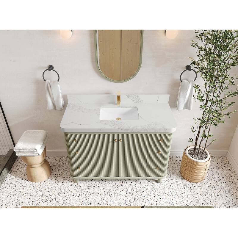 Willow Collections 48 in. W x 22 in. D Reeded Miami Single Bowl Sink Bathroom Vanity with Countertop