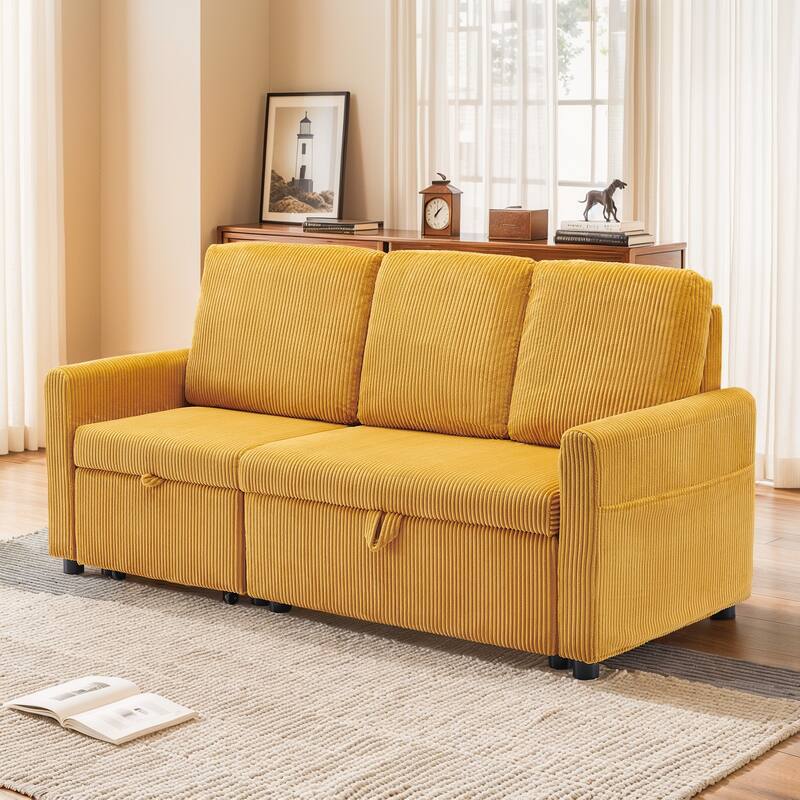 Pocassy 71" Corduroy Fabric Modern 3 Seater L-Shaped Sofa with Reversible Chaise - Yellow