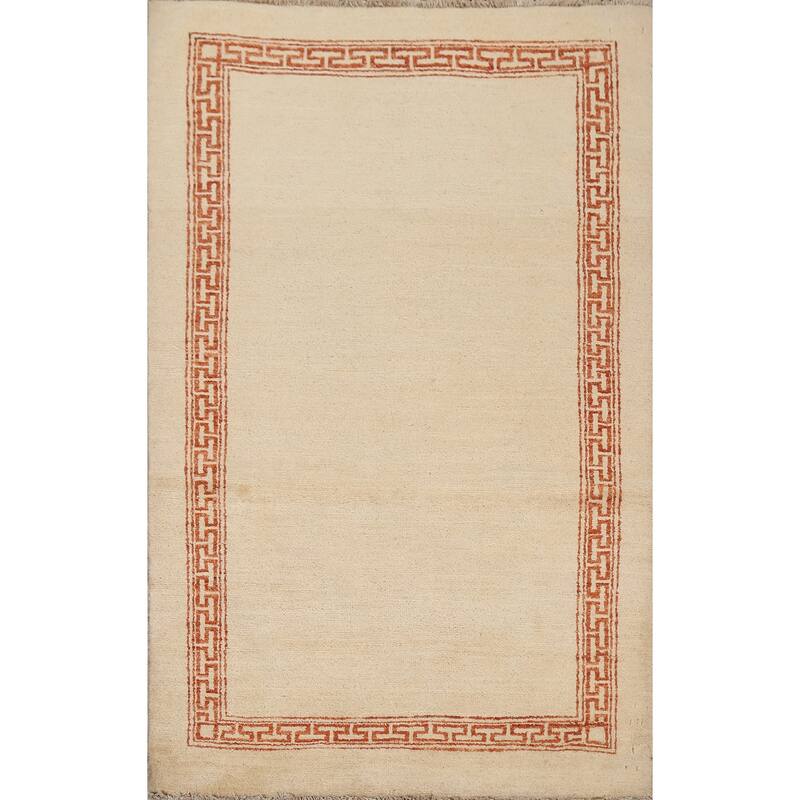 Geometric Bordered Oriental Gabbeh Kashkoli Wool Area Rug Hand-knotted - 3'1" x 5'1"