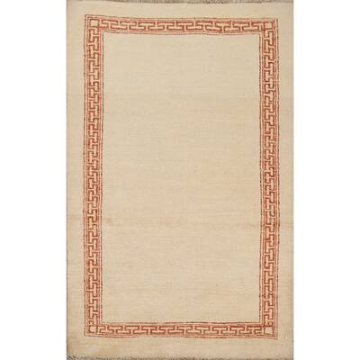Geometric Bordered Oriental Gabbeh Kashkoli Wool Area Rug Hand-knotted - 3'1" x 5'1"
