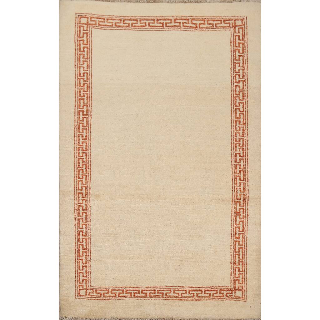 Geometric Bordered Oriental Gabbeh Kashkoli Wool Area Rug Hand-knotted - 3'1" x 5'1"