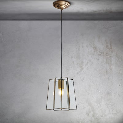 CraftHome Transitional Farmhouse Brown Lantern Glass Chandelier 1-Light Industrial Rustic Pendant Lighting Fixture - W:9"