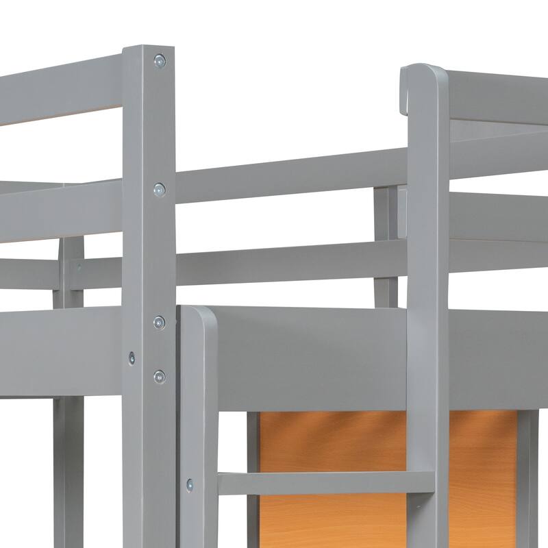 Space-Saving Twin/Full Loft Bed with Desk and 2 Drawers, Playhouse-Inspired Design