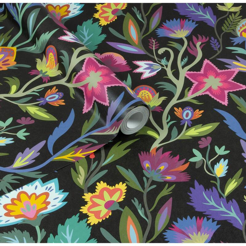 Arthouse Mallory Black Vivid Floral Wallpaper
