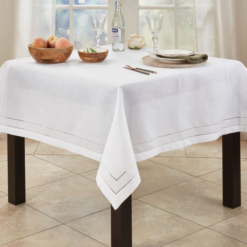 Classic Hemstitch with Embroidered Border Tablecloth