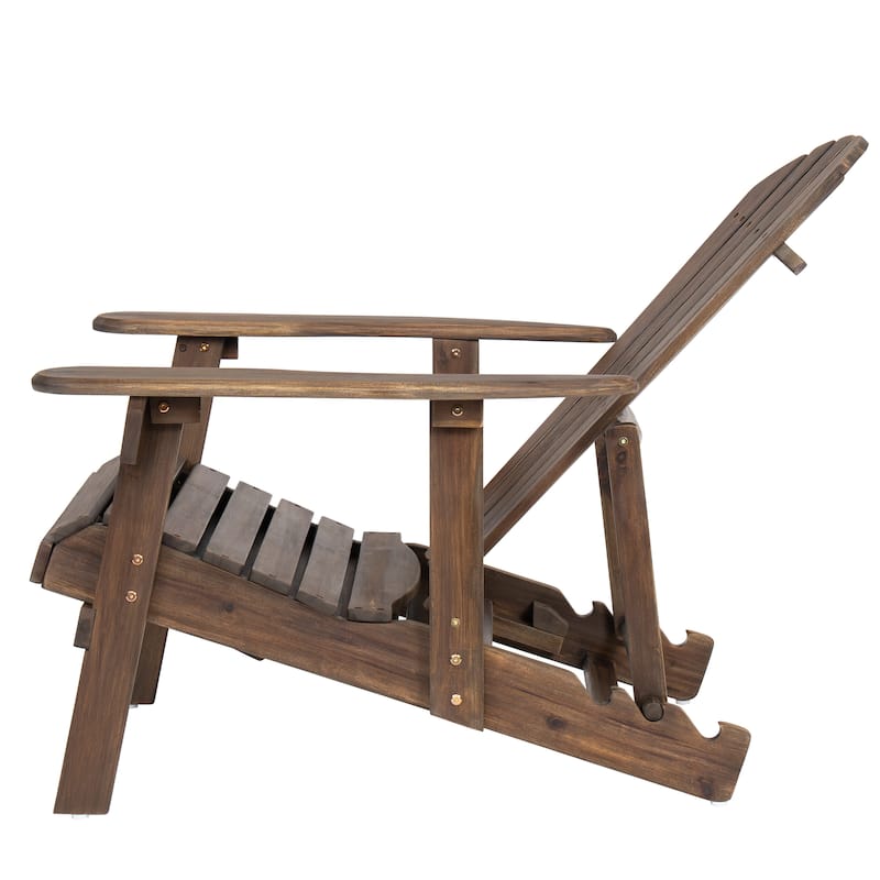 Rustic Outdoor Acacia Wood Foldable Adirondack Chairs with Expandable Footrest