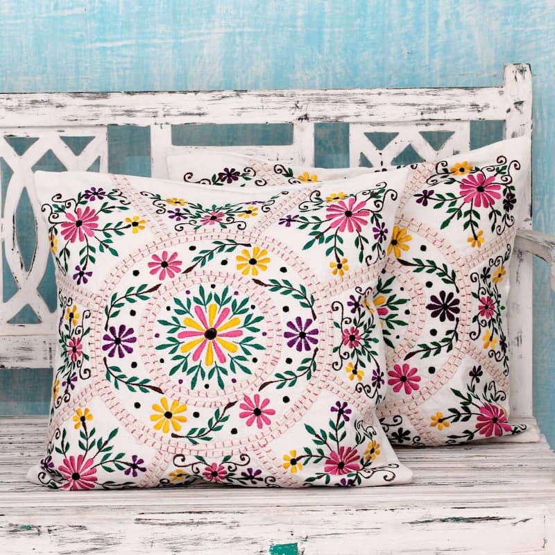 Novica Handmade Floral Carousel Cotton Cushion Covers (Pair)